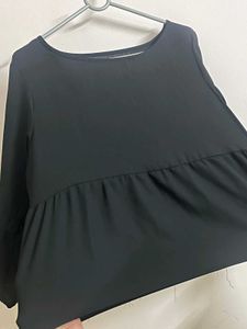 Black Flowy Long Sleeve Top with Flared Slee