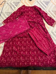 Pink Embroidered Kurti Set
