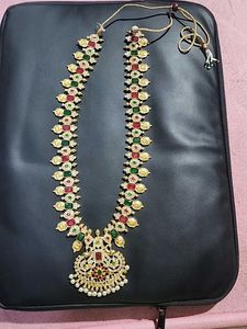 Gold-plated Long Haram Necklace Set With Pearl&#39;s