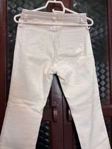 High Waist White Straight Pant