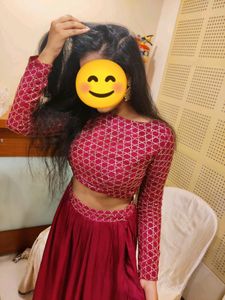 Marron Ethnic Lehenga And Crop Top