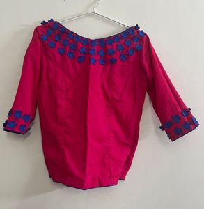 Pink Top and Blue Dupatta