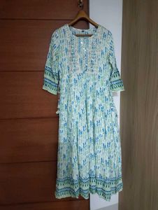 White-Blue-Green Ethnic Gown With Embroidery🌊✨
