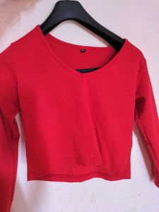 Red Long Sleeve Crop Top