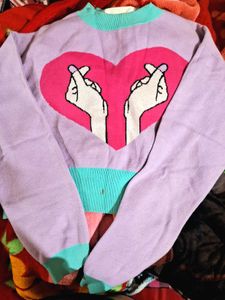 Cute winter korean Heart Print Pullover Sweater