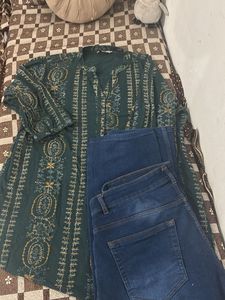 Green Embroidered Tunic Top