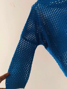Blue Knit Cropped Sweater