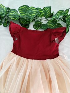 Maroon &amp; Light Orange Printed Netted Dress (Girls)