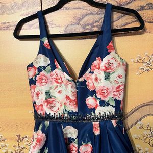 Sherri hill Navy Blue Printed Dress