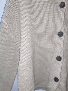 Beige Knit Button-Up Cardigan