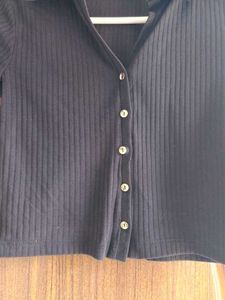 Ribbed Button-Down Top