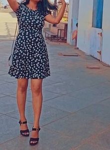 Daisy Print Black Dress