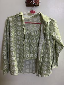 Green Printed Tank Top And Shirt Set