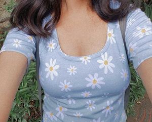 Daisy Print Ribbed Top