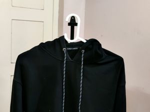 💥BUY1GET1💥 black hooded sweatshirt with white stripes on the sleeves.