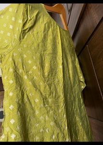 Lime green Silk Yoke embroidered kurta