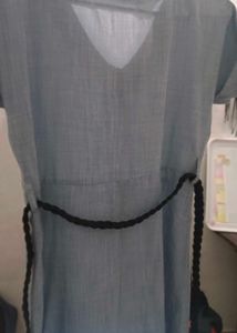 Light Blue Button-Down Dress with Belt