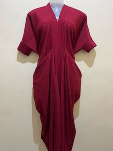 Burgundy Drape Dhoti Style Dress