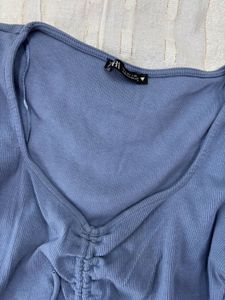 Blue Long Sleeve Crop Top