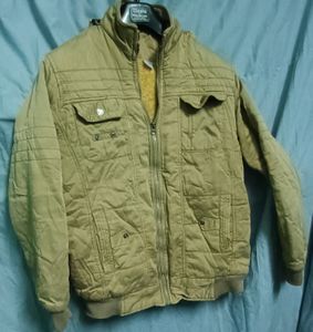 Men Khakhi Colour Warm Jacket With Inside Fur