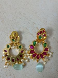 One Gram Gold Plated Earrings With Monalisa Beads