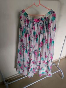 White Floral Print Long Skirt