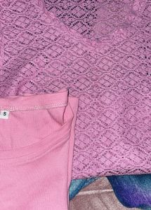 Pink Knit Top & Tee Set