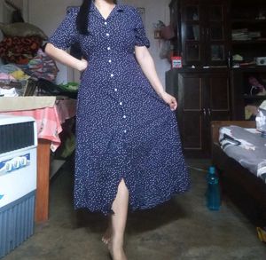 Navy Polka Dot Button-Down Dress