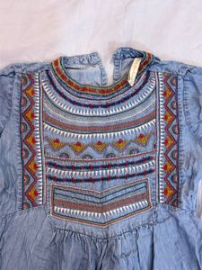Denim Embroidered Top