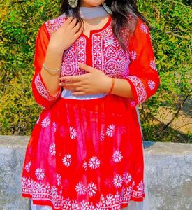 Red Embroidered Kurti