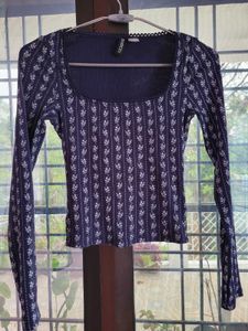 H&amp;M Lace Detail Floral Long Sleeve Ribbed Top/ S