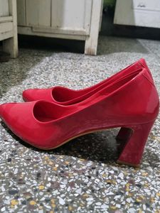 Red Patent Leather Block Heel Pumps