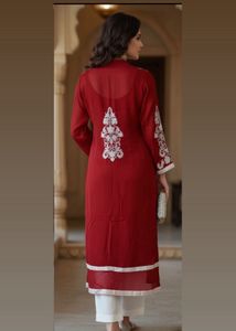 Red Embroidered Kurta
