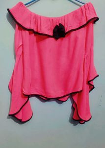 Pink Off-Shoulder Bell Sleeve Top
