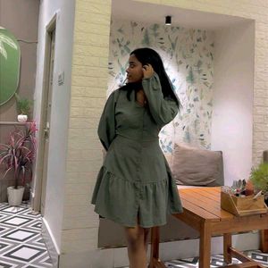 Olive Green Ruffled Mini Dress