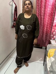 Olive Green Embroidered Kurta Set
