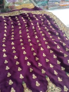 Heavy Work Elegant Purple Saree With Stitch Blous