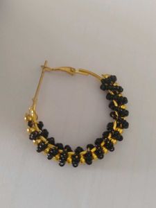 Black &amp; Gold Beaded Hoop Earrings