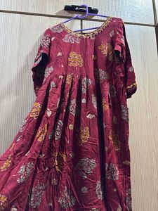 Floral Print Maroon kurta