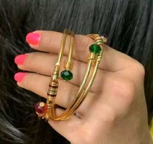 Vintage Gold Tone Beaded Bangle Set