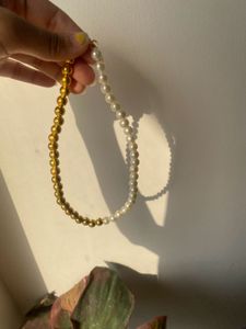 Trendy White And Golden Combination Mala