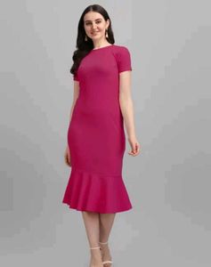 Pink Fitted Midi Dress