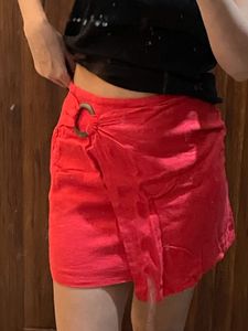 F21 Red Linen Skirt