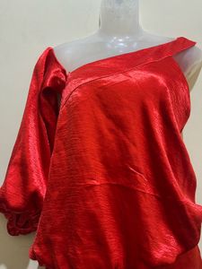 Red One-Shoulder Satin Mini Dress
