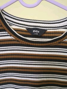 Brown And White Ribbed Top