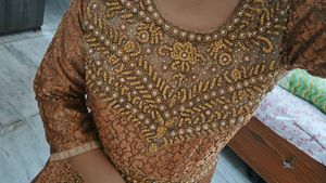 Elegant Brown &amp; Gold Embellished Gown