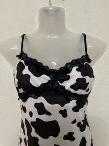 Shein Cow Pattern Lace Trim Cami Bodycon