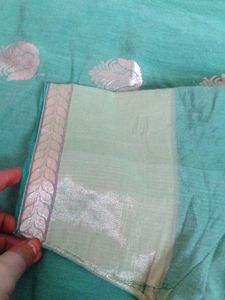 Pure Venkatagiri  Green Cotton Saree +Blouse
