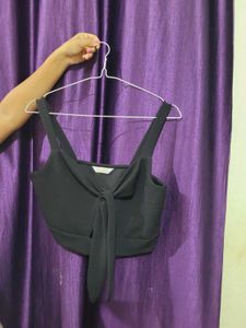 Black Tie-Front Crop Top