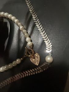 Silver Herringbone Pearl Necklace